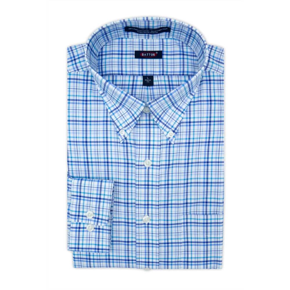 NEW BATTON dale non-iron cotton sport shirt in blue